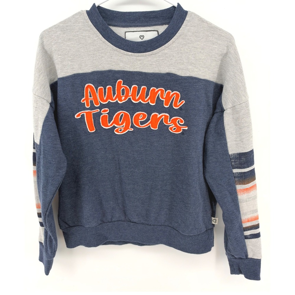 Colosseum Women S Auburn Tigers Sweatshirt Navy Gray Pull Over Striped Sleeve